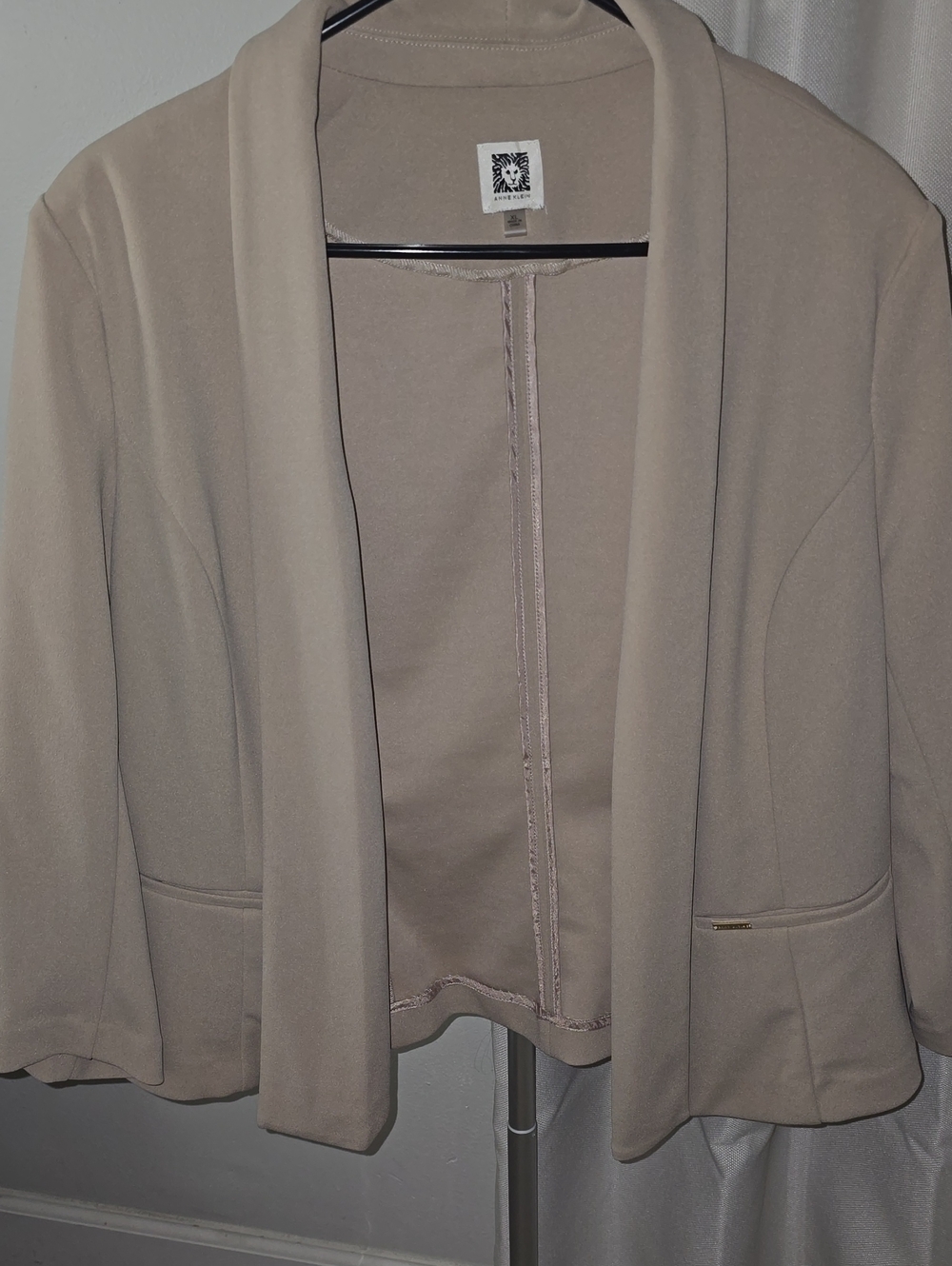 Anne Klein Taupe Open-Front Shawl Collar Blazer